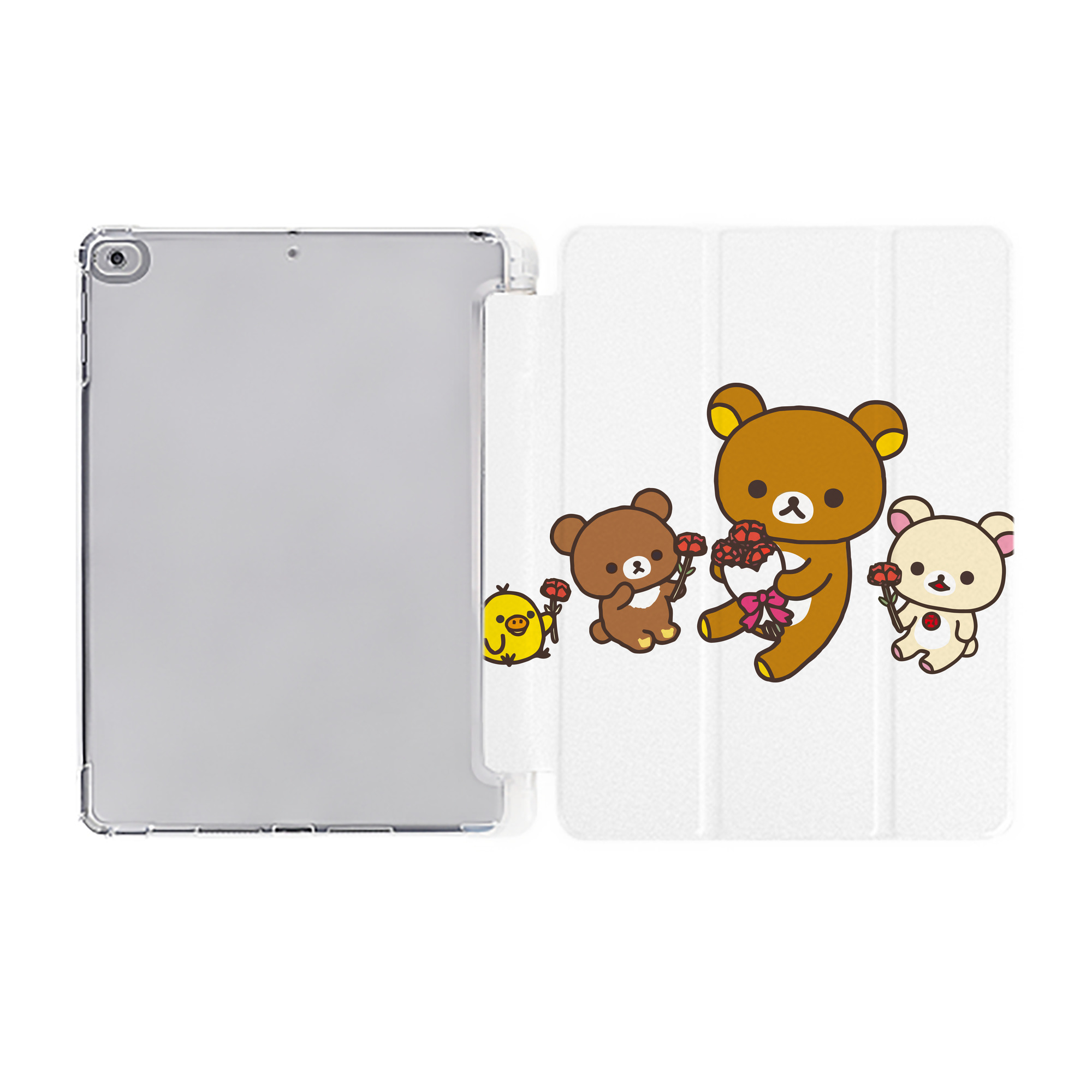 （画像用） リラックマ リラックマ キイロイトリ Rilakkuma Korilakkuma Kiiroitori IPad ケース ペン収納付き 三つ折りスタンド PUレザー×シリコン 対応機種9.5/10.5/10.9インチ